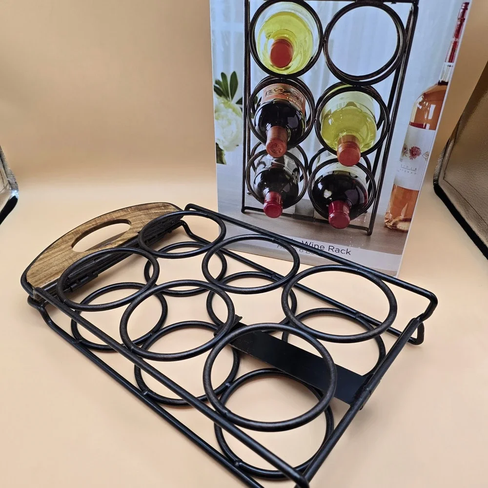 Mikasa Gourmet Basics Foldable Wine Rack 6 Bottle Antique Black Wire Acacia Wood